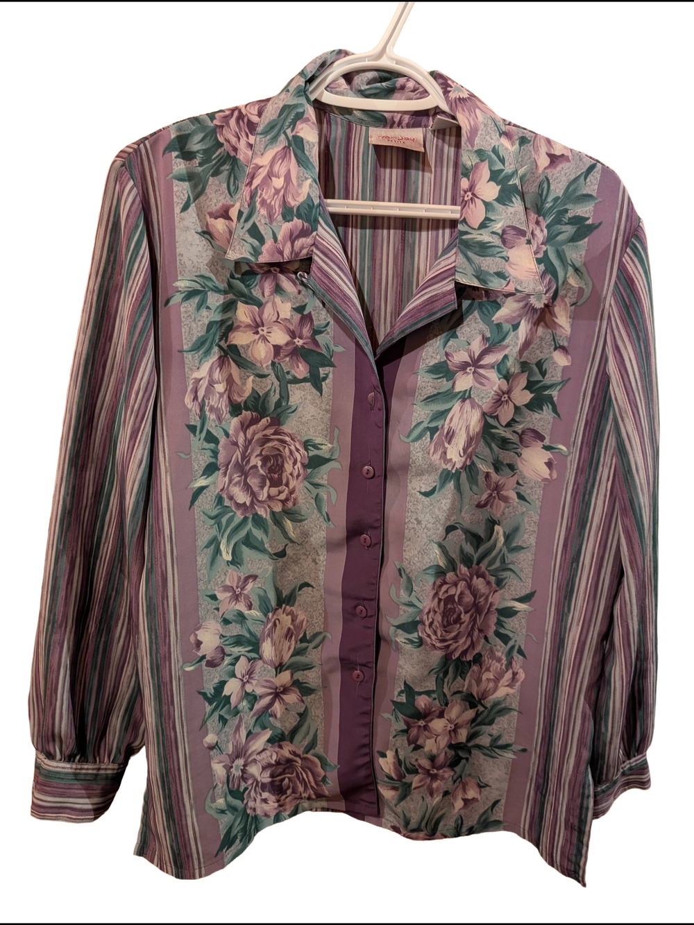 TanJay Lavender and Teal Floral Button-Front Blouse
